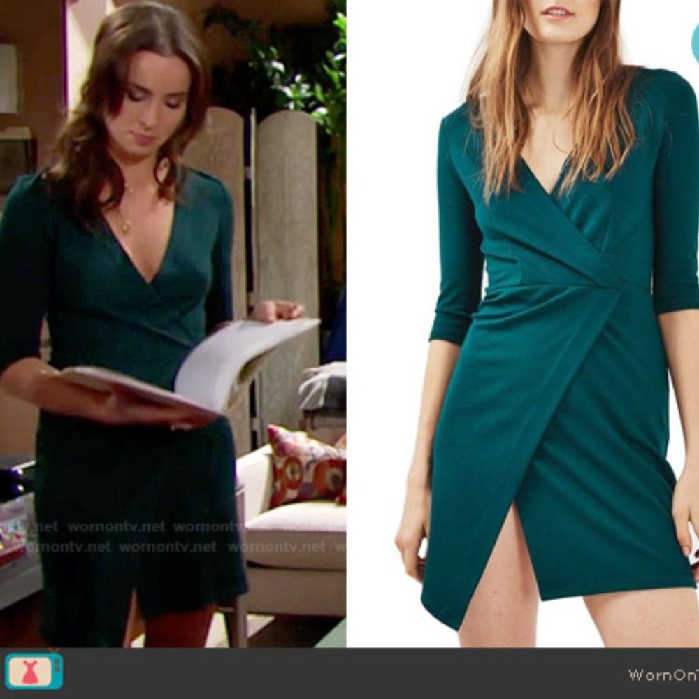 Dark Green Topshop Faux Wrap Dress